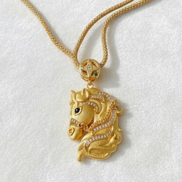 Jewelry - GOLD HORSE VINTAGE STYLE CZ PENDANT NECKLACE